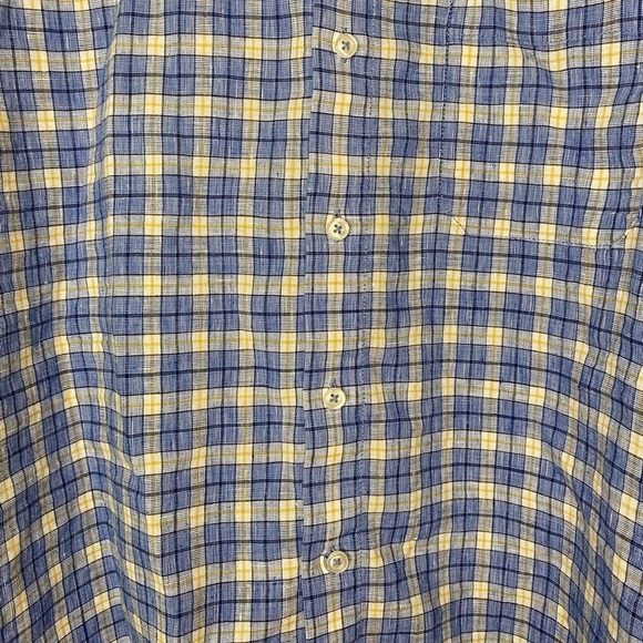 Tommy Bahama Shirt Mens Large Blue Plaid Linen Blend Long Sleeve Logo - Picture 6 of 9